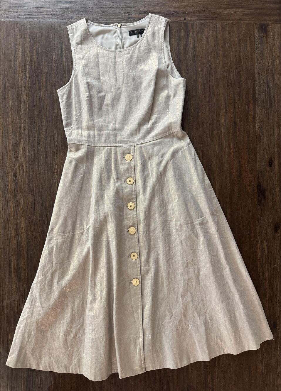 Donna Karan Cream Sleeveless Midi Dress with Front Buttons